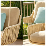 SOLARA Hanging Chair with PE Rope Weaving Aluminium Alloy Frame High Rebound Cushion Single Double Swing Chair for Balcony Bedroom Living Room - Coffee