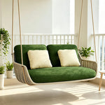 SOLARA Double Hanging Chair with PE Rope Weaving Aluminium Alloy Frame High Rebound Cushion Swing Chair for Balcony Bedroom Living Room - Grey&Green