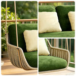 SOLARA Double Hanging Chair with PE Rope Weaving Aluminium Alloy Frame High Rebound Cushion Swing Chair for Balcony Bedroom Living Room - Grey&Green