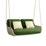 SOLARA Double Hanging Chair with PE Rope Weaving Aluminium Alloy Frame High Rebound Cushion Swing Chair for Balcony Bedroom Living Room - Grey&Green