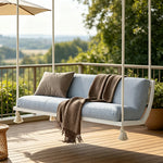 SOLARA Double Hanging Sofa with Aluminium Alloy Frame Water Resistant Fabric High Rebound Cushion Swing Chair for Balcony Living Room Bedroom - White&Blue