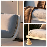 SOLARA Double Hanging Sofa with Aluminium Alloy Frame Water Resistant Fabric High Rebound Cushion Swing Chair for Balcony Living Room Bedroom - White&Blue