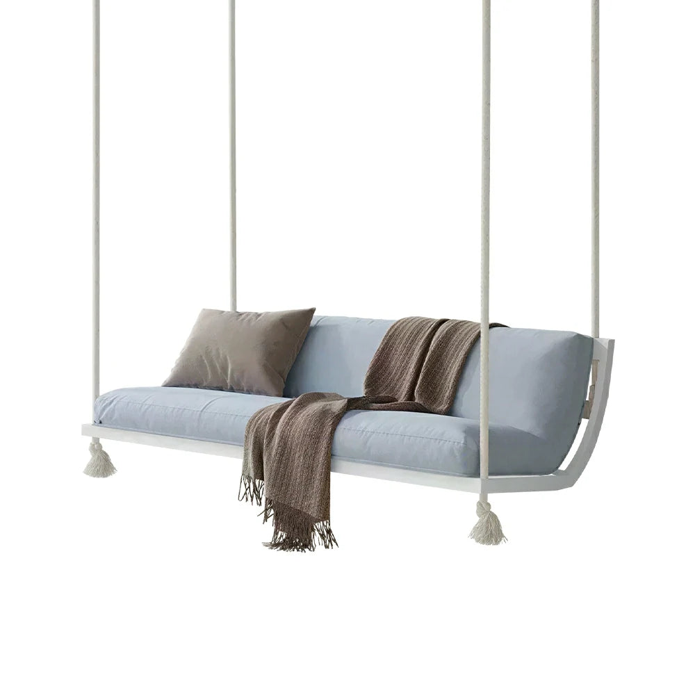 SOLARA Double Hanging Sofa with Aluminium Alloy Frame Water Resistant Fabric High Rebound Cushion Swing Chair for Balcony Living Room Bedroom - White&Blue