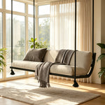 SOLARA Double Hanging Sofa with Aluminium Alloy Frame Water Resistant Fabric High Rebound Cushion Swing Chair for Balcony Living Room Bedroom - Coffee&Black