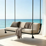 SOLARA Double Hanging Sofa with Aluminium Alloy Frame Water Resistant Fabric High Rebound Cushion Swing Chair for Balcony Living Room Bedroom - Coffee&Black