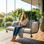 SOLARA Double Hanging Sofa with Aluminium Alloy Frame Water Resistant Fabric High Rebound Cushion Swing Chair for Balcony Living Room Bedroom - Coffee&Black