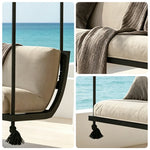 SOLARA Double Hanging Sofa with Aluminium Alloy Frame Water Resistant Fabric High Rebound Cushion Swing Chair for Balcony Living Room Bedroom - Coffee&Black