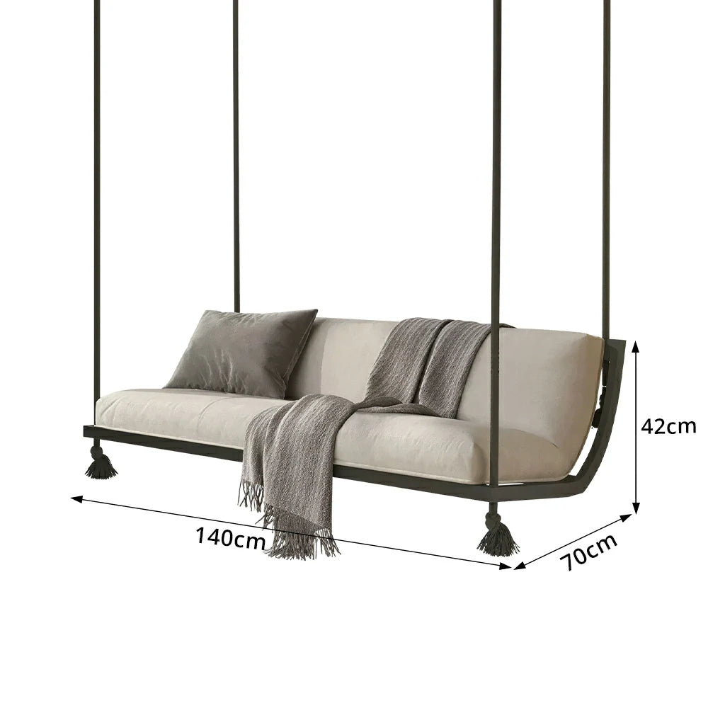 SOLARA Double Hanging Sofa with Aluminium Alloy Frame Water Resistant Fabric High Rebound Cushion Swing Chair for Balcony Living Room Bedroom - Coffee&Black