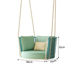 SOLARA Single Hanging Swing Chair with PE Woven Belt Aluminium Frame Water Resistant Cushion Comfortable Rattan Lounge Chair for Balcony Bedroom Living Room - Blue