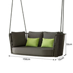 SOLARA Double Hanging Swing Chair with PE Woven Belt Aluminium Frame Water Resistant Cushion Comfortable Rattan Lounge Chair for Balcony Bedroom Living Room - Black