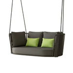SOLARA Double Hanging Swing Chair with PE Woven Belt Aluminium Frame Water Resistant Cushion Comfortable Rattan Lounge Chair for Balcony Bedroom Living Room - Black
