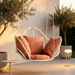 SOLARA Flower Basket Hanging Chair with Aluminium Alloy Frame Plush Cushion High Rebound Seat Compact Swing Chair for Living Room Balcony Garden - White&Red