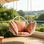 SOLARA Flower Basket Hanging Chair with Aluminium Alloy Frame Plush Cushion High Rebound Seat Compact Swing Chair for Living Room Balcony Garden - White&Red