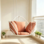 SOLARA Flower Basket Hanging Chair with Aluminium Alloy Frame Plush Cushion High Rebound Seat Compact Swing Chair for Living Room Balcony Garden - White&Red