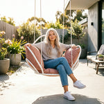 SOLARA Flower Basket Hanging Chair with Aluminium Alloy Frame Plush Cushion High Rebound Seat Compact Swing Chair for Living Room Balcony Garden - White&Red