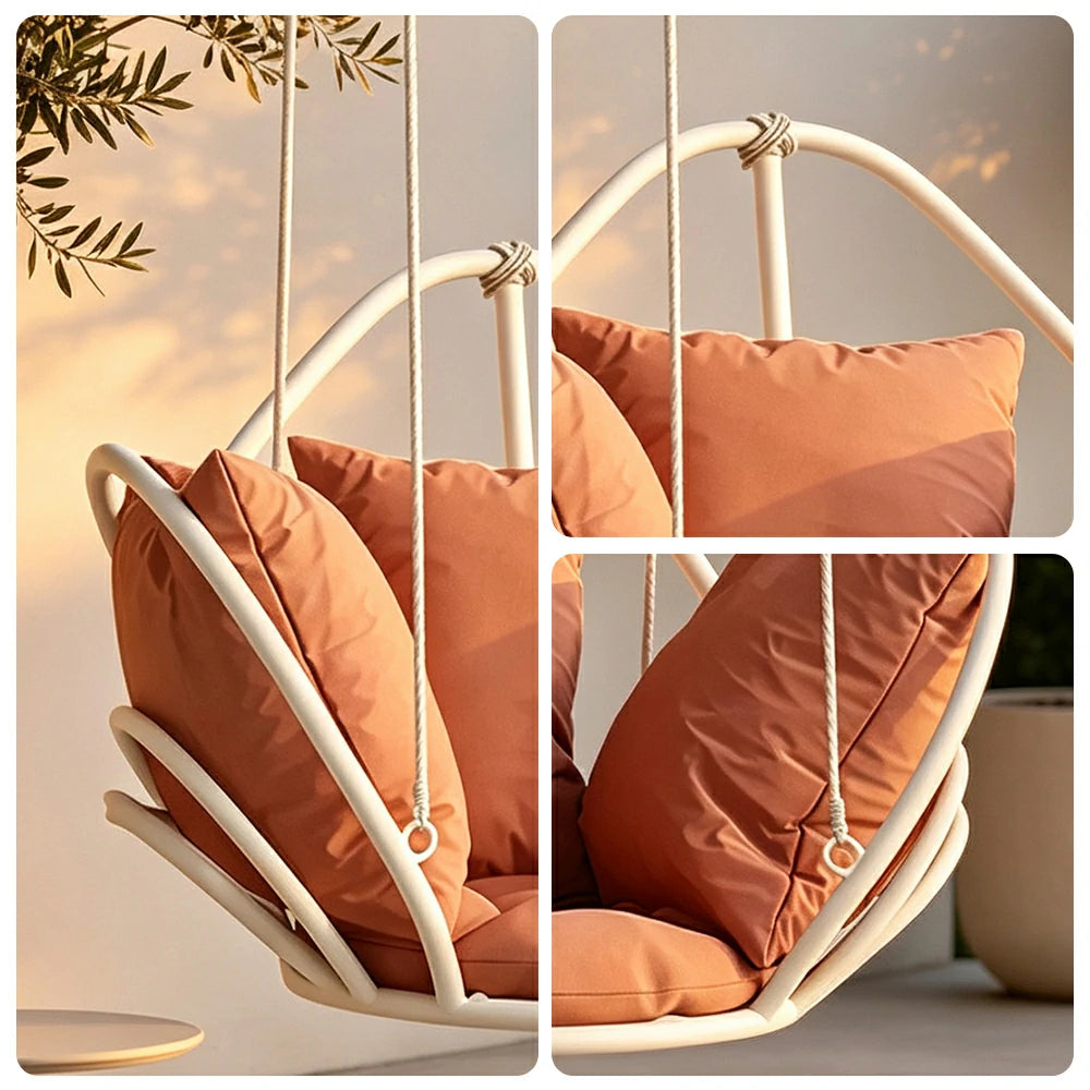 SOLARA Flower Basket Hanging Chair with Aluminium Alloy Frame Plush Cushion High Rebound Seat Compact Swing Chair for Living Room Balcony Garden - White&Red