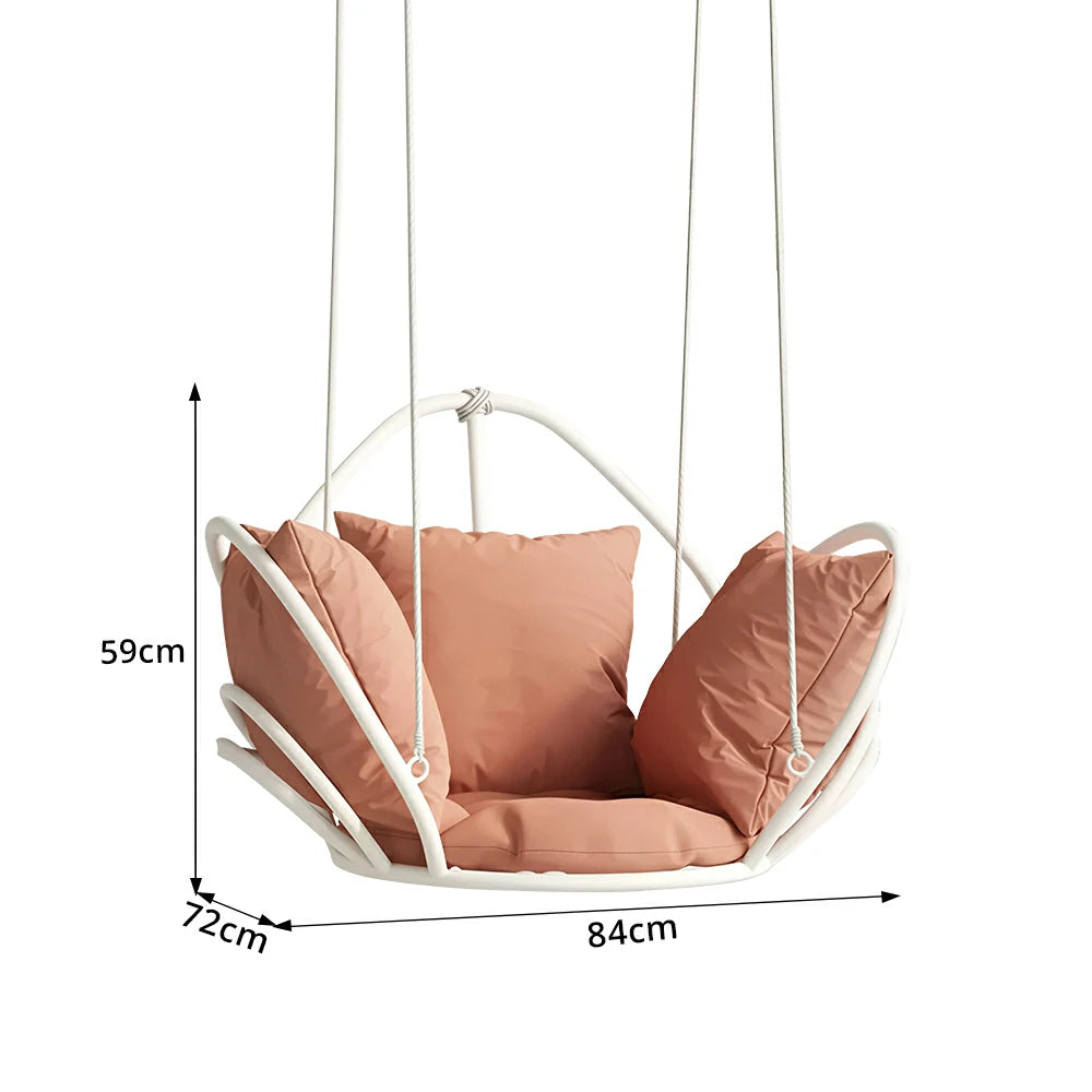 SOLARA Flower Basket Hanging Chair with Aluminium Alloy Frame Plush Cushion High Rebound Seat Compact Swing Chair for Living Room Balcony Garden - White&Red