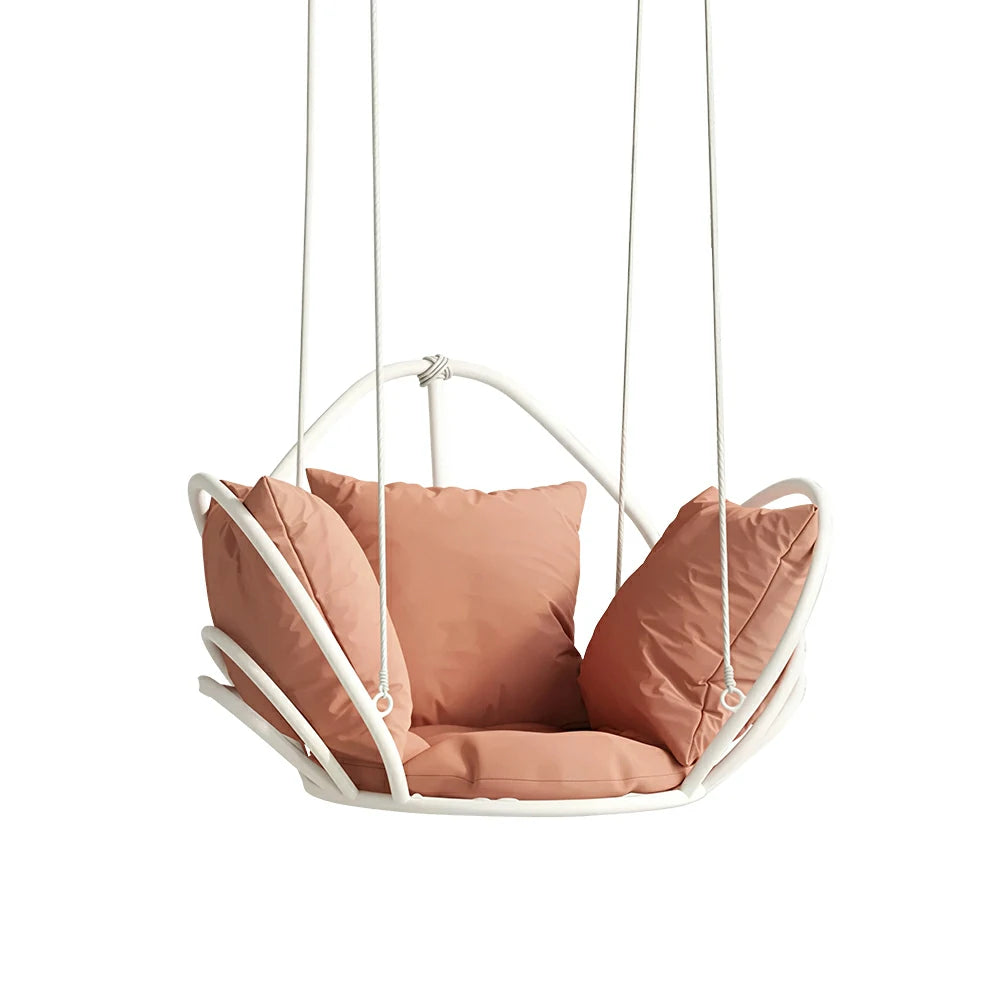 SOLARA Flower Basket Hanging Chair with Aluminium Alloy Frame Plush Cushion High Rebound Seat Compact Swing Chair for Living Room Balcony Garden - White&Red