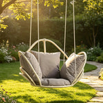SOLARA Flower Basket Hanging Chair with Aluminium Alloy Frame Plush Cushion High Rebound Seat Compact Swing Chair for Living Room Balcony Garden - Grey