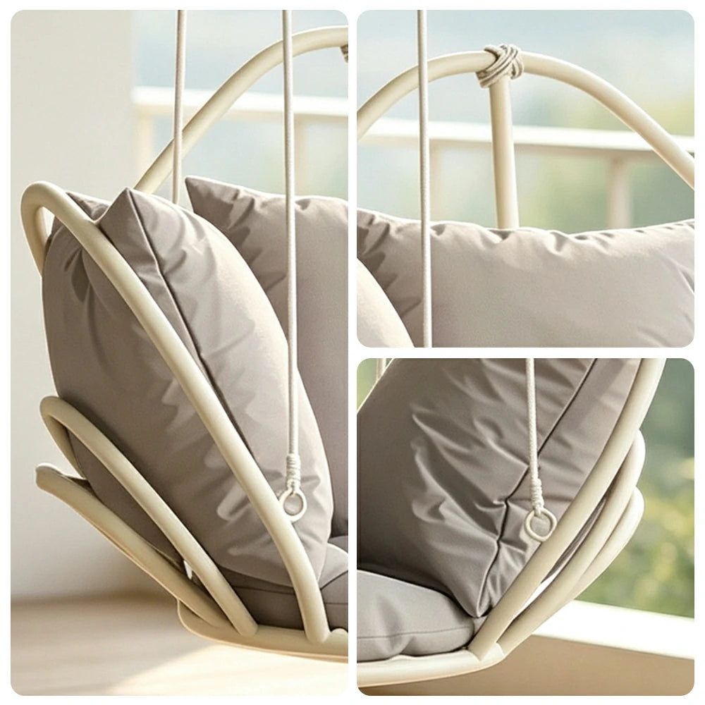 SOLARA Flower Basket Hanging Chair with Aluminium Alloy Frame Plush Cushion High Rebound Seat Compact Swing Chair for Living Room Balcony Garden - Grey