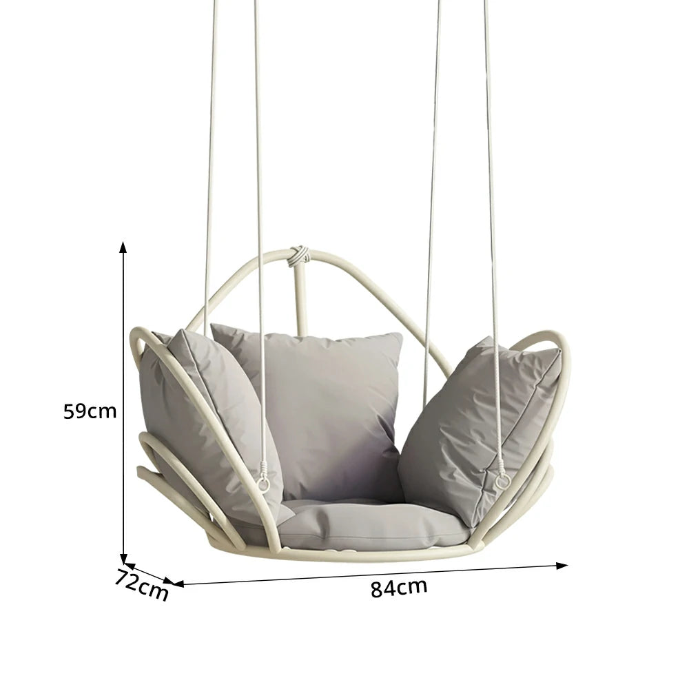 SOLARA Flower Basket Hanging Chair with Aluminium Alloy Frame Plush Cushion High Rebound Seat Compact Swing Chair for Living Room Balcony Garden - Grey