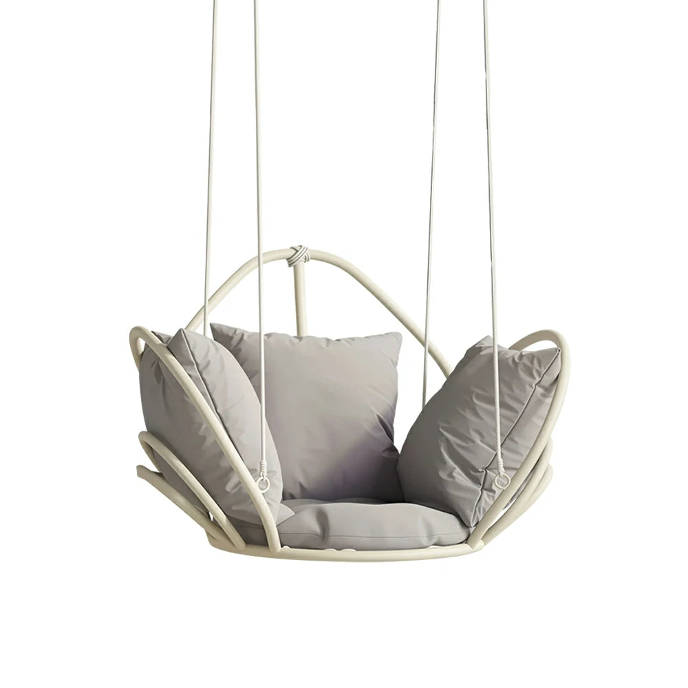 SOLARA Flower Basket Hanging Chair with Aluminium Alloy Frame Plush Cushion High Rebound Seat Compact Swing Chair for Living Room Balcony Garden - Grey