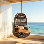 SOLARA Premium Outdoor Hanging Basket Chair with Aluminium Frame Weather Resistant Rope Water Repellent Cushion Swing Chair for Balcony Garden Patio - Brown