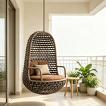 SOLARA Premium Outdoor Hanging Basket Chair with Aluminium Frame Weather Resistant Rope Water Repellent Cushion Swing Chair for Balcony Garden Patio - Brown