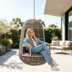 SOLARA Premium Outdoor Hanging Basket Chair with Aluminium Frame Weather Resistant Rope Water Repellent Cushion Swing Chair for Balcony Garden Patio - Brown