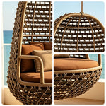 SOLARA Premium Outdoor Hanging Basket Chair with Aluminium Frame Weather Resistant Rope Water Repellent Cushion Swing Chair for Balcony Garden Patio - Brown