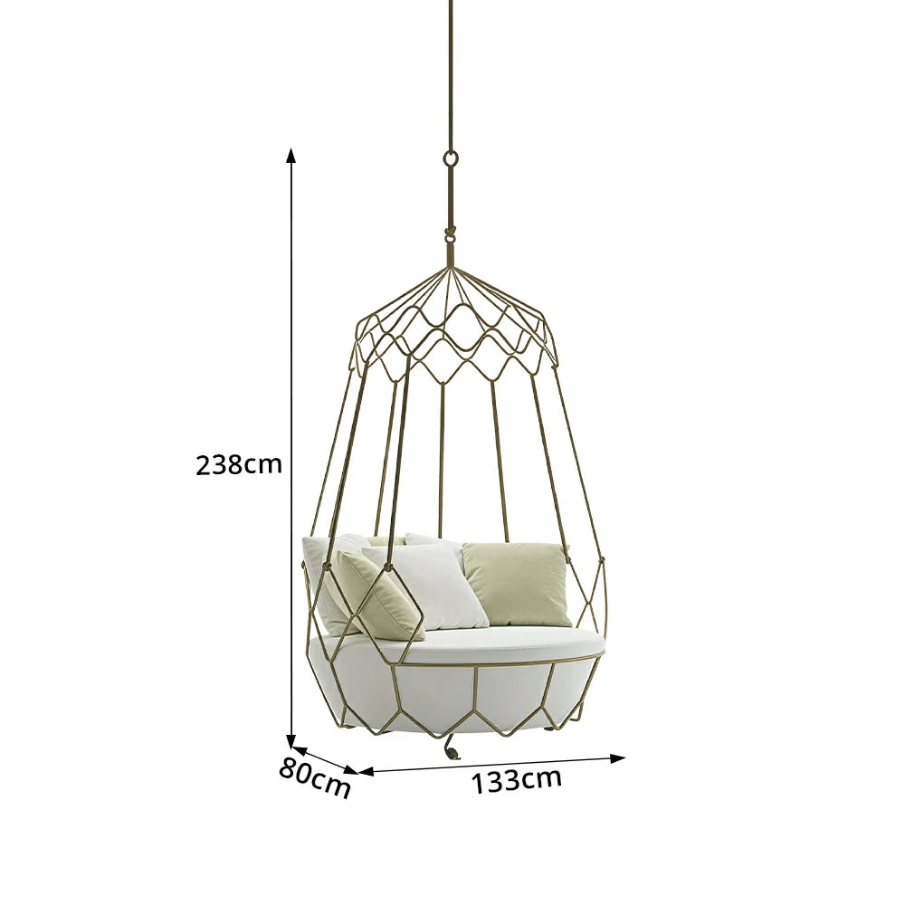SOLARA Minimalist Hanging Basket Chair with Premium Woven Rope Aluminium Frame Waterproof Cushion Swing Chair for Balcony Garden Patio Indoor Leisure - White