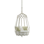 SOLARA Minimalist Hanging Basket Chair with Premium Woven Rope Aluminium Frame Waterproof Cushion Swing Chair for Balcony Garden Patio Indoor Leisure - White