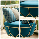 SOLARA Minimalist Hanging Basket Chair with Premium Woven Rope Aluminium Frame Waterproof Cushion Swing Chair for Balcony Garden Patio Indoor Leisure - Blue