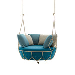 SOLARA Minimalist Hanging Basket Chair with Premium Woven Rope Aluminium Frame Waterproof Cushion Swing Chair for Balcony Garden Patio Indoor Leisure - Blue