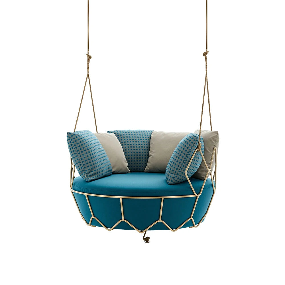 SOLARA Minimalist Hanging Basket Chair with Premium Woven Rope Aluminium Frame Waterproof Cushion Swing Chair for Balcony Garden Patio Indoor Leisure - Blue