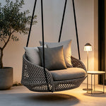SOLARA Nordic Double Hanging Swing Sofa with Eco Friendly PE Rattan Steel Frame Handwoven Design Comfortable Cushion for Balcony Garden Patio - Grey