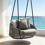 SOLARA Nordic Double Hanging Swing Sofa with Eco Friendly PE Rattan Steel Frame Handwoven Design Comfortable Cushion for Balcony Garden Patio - Grey