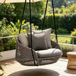 SOLARA Nordic Double Hanging Swing Sofa with Eco Friendly PE Rattan Steel Frame Handwoven Design Comfortable Cushion for Balcony Garden Patio - Grey