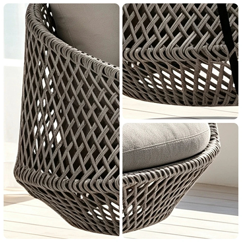 SOLARA Nordic Double Hanging Swing Sofa with Eco Friendly PE Rattan Steel Frame Handwoven Design Comfortable Cushion for Balcony Garden Patio - Grey