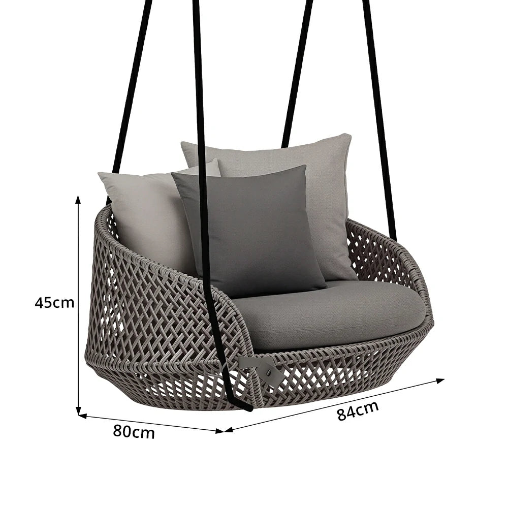 SOLARA Nordic Double Hanging Swing Sofa with Eco Friendly PE Rattan Steel Frame Handwoven Design Comfortable Cushion for Balcony Garden Patio - Grey