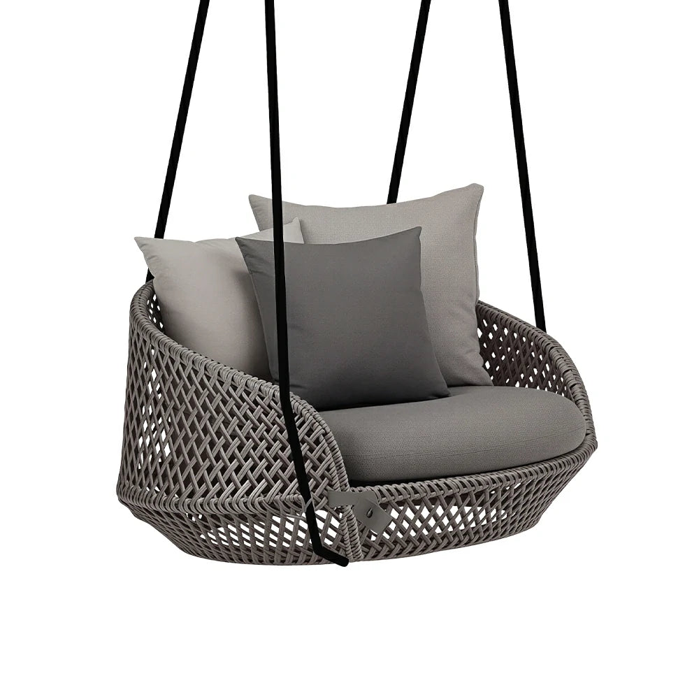 SOLARA Nordic Double Hanging Swing Sofa with Eco Friendly PE Rattan Steel Frame Handwoven Design Comfortable Cushion for Balcony Garden Patio - Grey
