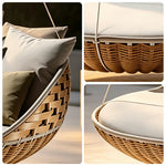 SOLARA Nordic Double Hanging Swing Sofa with Eco Friendly PE Rattan Steel Frame Handwoven Design Comfortable Cushion for Balcony Garden Patio - Wood