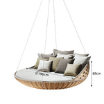 SOLARA Nordic Double Hanging Swing Sofa with Eco Friendly PE Rattan Steel Frame Handwoven Design Comfortable Cushion for Balcony Garden Patio - Wood