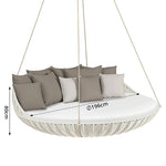 SOLARA Nordic Double Hanging Swing Sofa with Eco Friendly PE Rattan Steel Frame Handwoven Design Comfortable Cushion for Balcony Garden Patio - White