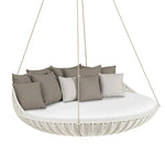 SOLARA Nordic Double Hanging Swing Sofa with Eco Friendly PE Rattan Steel Frame Handwoven Design Comfortable Cushion for Balcony Garden Patio - White