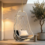 SOLARA Simple Hanging Basket Chair with PE Rattan Weaving Aluminium Alloy Frame Soft Cushion Swing Chair for Balcony Garden Patio Living Room