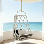 SOLARA Simple Hanging Basket Chair with PE Rattan Weaving Aluminium Alloy Frame Soft Cushion Swing Chair for Balcony Garden Patio Living Room