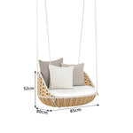 SOLARA Nordic Single Swivel Hanging Chair with 360 Degree Rotation PE Rattan Aluminium Frame Water Resistant Cushion for Balcony Garden Patio Indoor Leisure - Wood