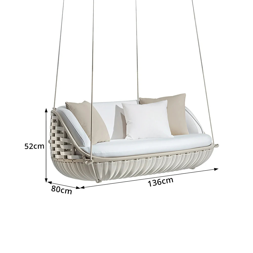 SOLARA Round Basket Double Hanging Chair with Wide PE Rattan Weaving High Density Cushion 360 Degree Swivel Seat for Indoor Outdoor Relaxation Spaces - White