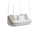 SOLARA Round Basket Double Hanging Chair with Wide PE Rattan Weaving High Density Cushion 360 Degree Swivel Seat for Indoor Outdoor Relaxation Spaces - White